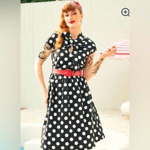 NWT Modcloth Polka Dot A Cult Classic Cap Sleeve Belted Dress in Medium